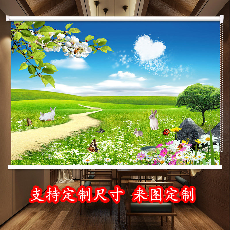 定制海景画卷帘办公室客厅卧室厨房卫生间L遮光隔热卷拉式升降窗