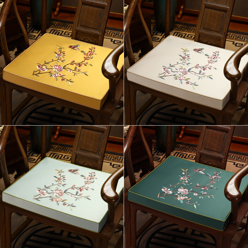中式刺绣椅垫f红木沙发坐垫实木家具加厚防滑海绵垫定制套罩可拆