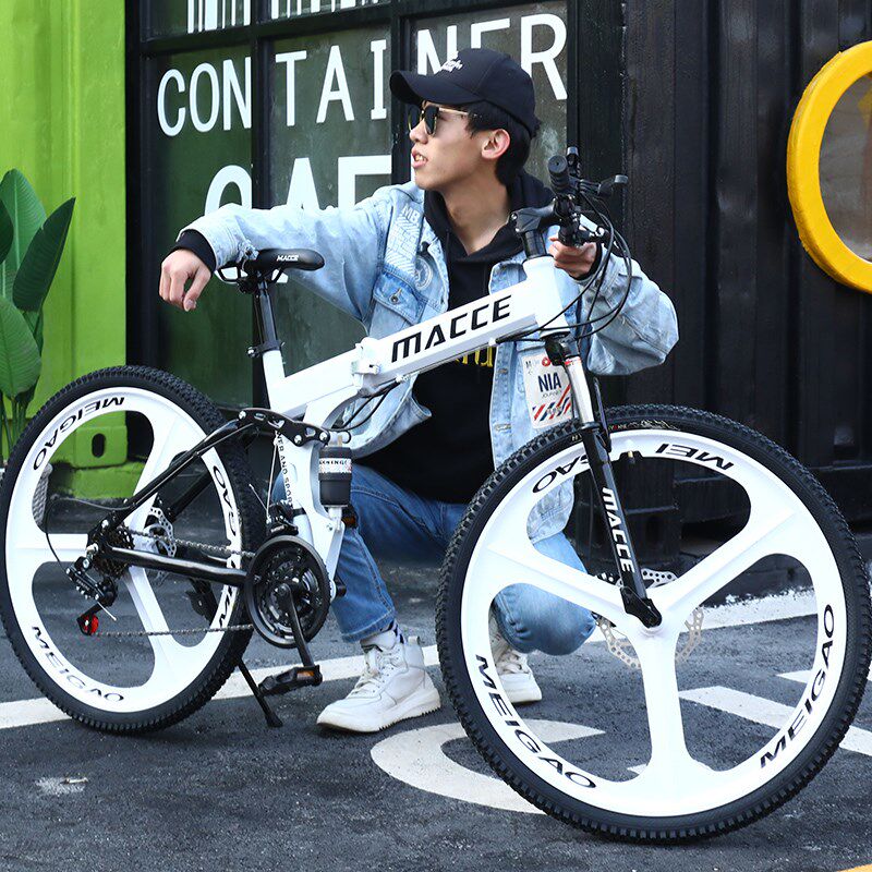 山地折叠自行车成年男女赛车越野变速F一体轮双S减震学生单车自行