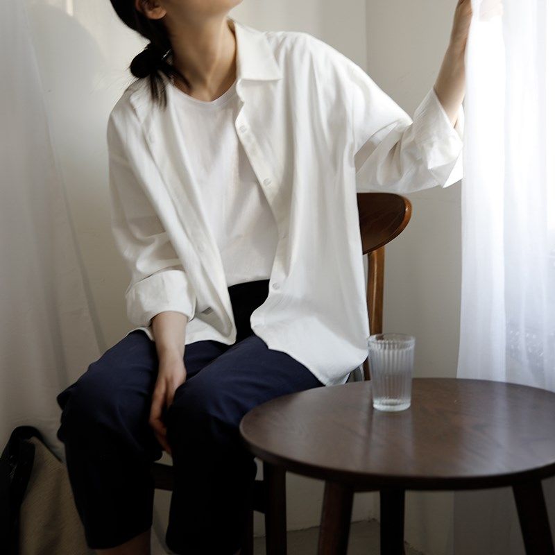 艺间出品b文艺日系宽松bf风白色长袖亚麻衬衫女 2024春夏