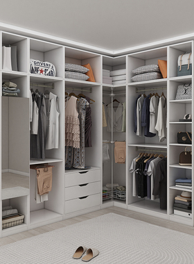 简约现代走入式衣帽间敞开转角衣柜无门组合收纳柜小Z户型拐角柜