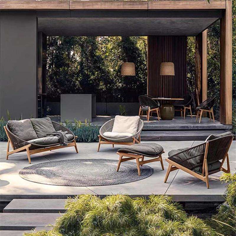 户外藤编沙发露台室外茶几组合庭院别墅防水休闲柚木懒人椅家具