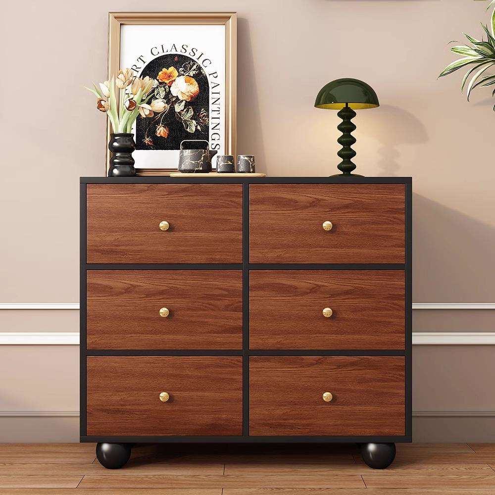 中古风实木五斗抽屉柜床尾储物柜卧室置物柜靠墙一体九斗橱