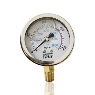 供YRUN不锈钢压力表油润立装 4PT 径向半钢YBN60400KG6000PSI1