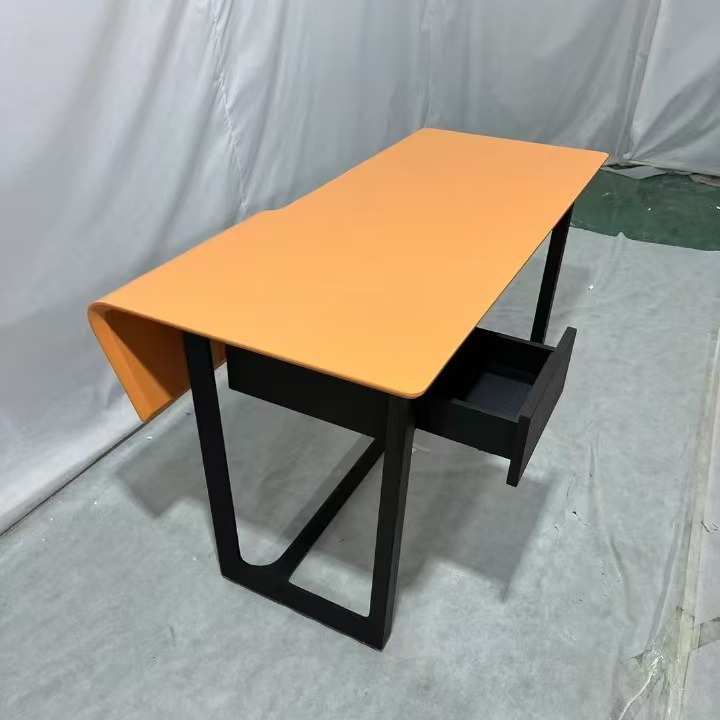 轻奢橙色书桌意式设计师实木写字台书房家具烤漆家用办公电脑桌