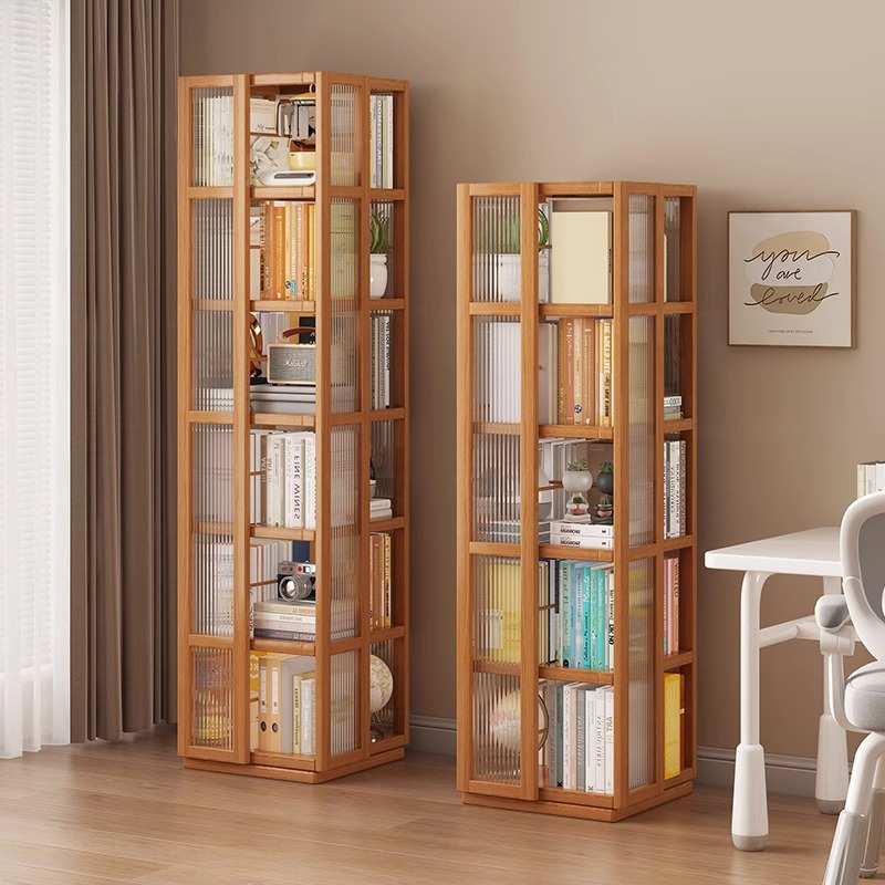 旋转书架落地置物架家用客厅360度收纳架简易多层儿童仿实木书柜