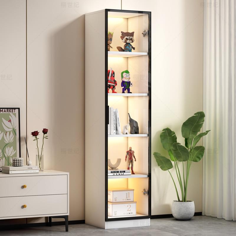 奶油风实木书柜带玻璃门书架落地置物架客厅家用储物柜可定展