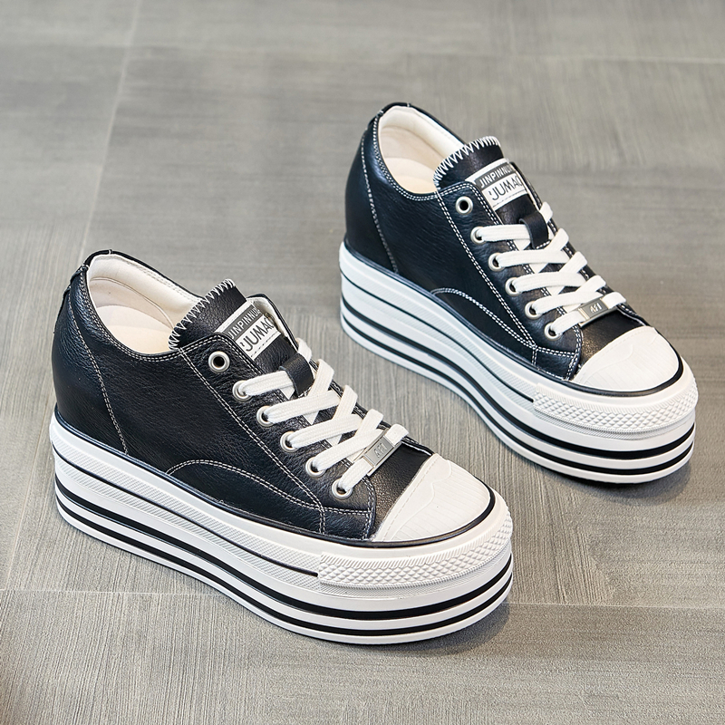 内增高10CM小白鞋女2022年春季新款厚底头层牛皮真皮休闲松糕单鞋