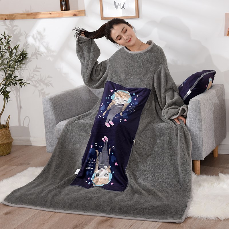 懒人抱枕被子两用带袖子可穿多功能二合一办公Q室午睡毯子冬季加