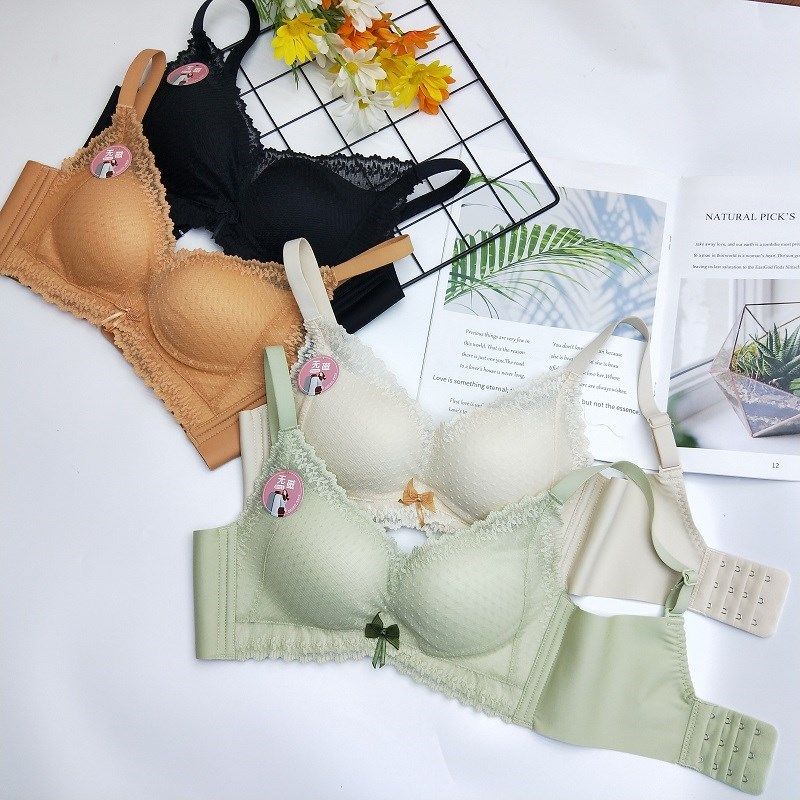 水晶伴侣E8366 甜美蕾丝无磁无钢圈内衣女小胸中厚防下垂聚拢文胸