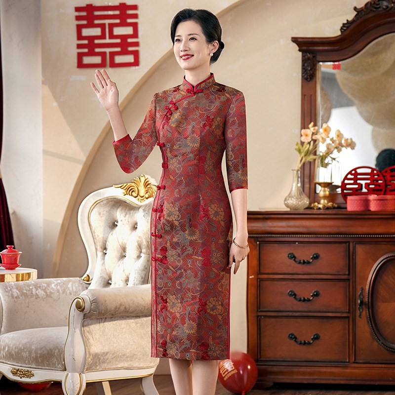 新娘喜婆婆婚宴装旗袍晚礼服裙2024新款年轻结婚妈妈婚礼喜服高贵