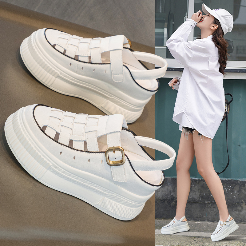 厚底凉鞋女2023年新款真皮松糕增高显瘦小个子夏天搭配裙子的鞋子