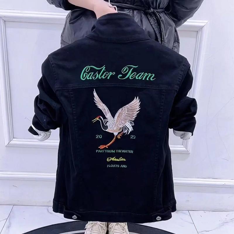 春秋新款男士牛仔外套潮流刺绣韩版网红夹克修身青年个性牛仔上衣