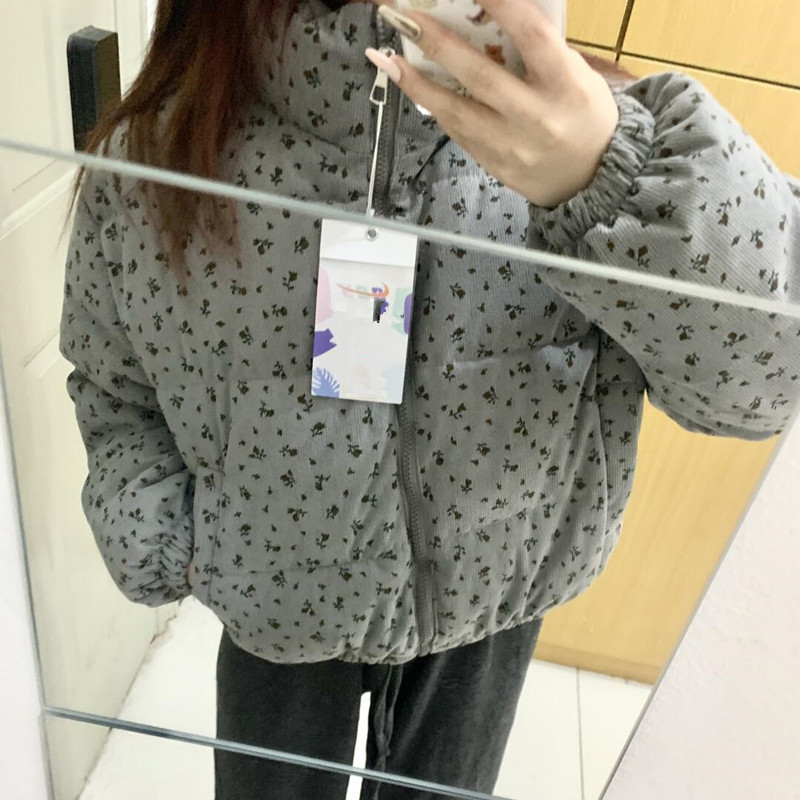 超好看洋气碎花短款羽绒棉袄女冬2024新款小个子韩版宽松棉衣棉服