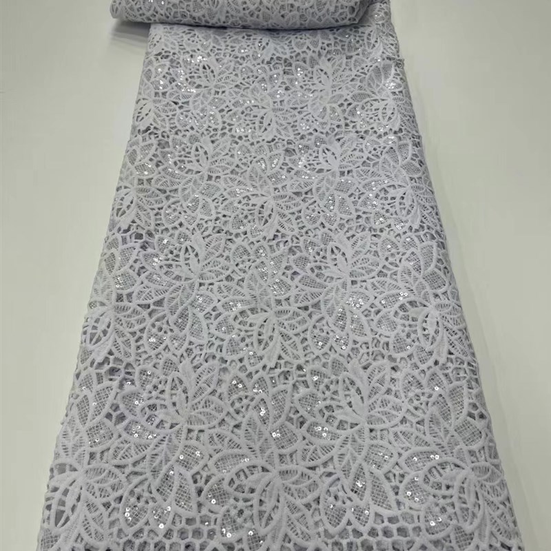 现货爆款春夏水溶蕾丝刺绣面料女装连衣裙白色牛奶丝满幅面料