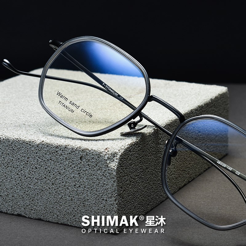 复古超轻小脸眼镜框近视纯钛板材男款文艺级女款多边形可配度数