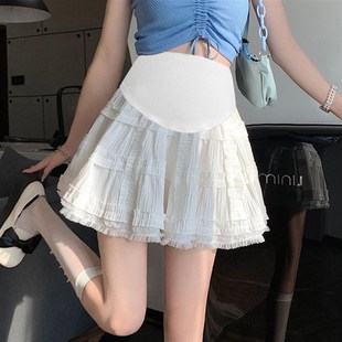 孕妇短裙夏季 宽松显瘦网纱拼接花边蓬蓬A字托腹裙蛋糕半身裙 薄款