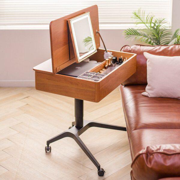 日式可移动梳妆台卧室全实木小型升降化妆台新款小户型翻盖化妆桌