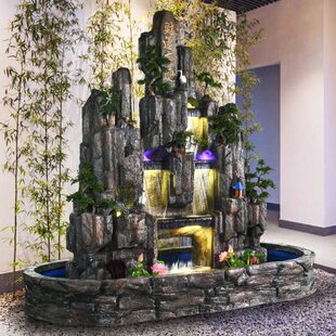 大型景观假山流水喷泉瀑布造景户外别墅庭院花园室内大厅落地摆件