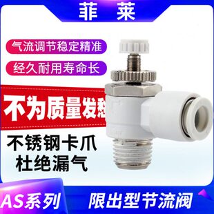 2201 气管直角节流阀调节接头AS1201F 06气动接头调速阀