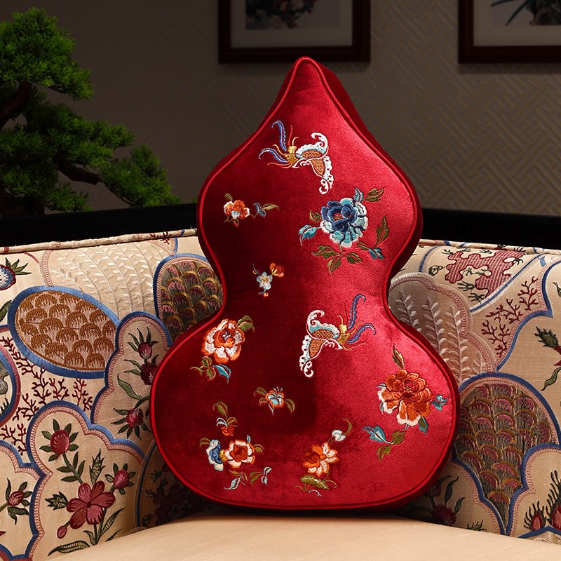 新中式异形葫g芦抱枕中国风绒布刺绣客厅沙发抱枕靠垫家用高档靠