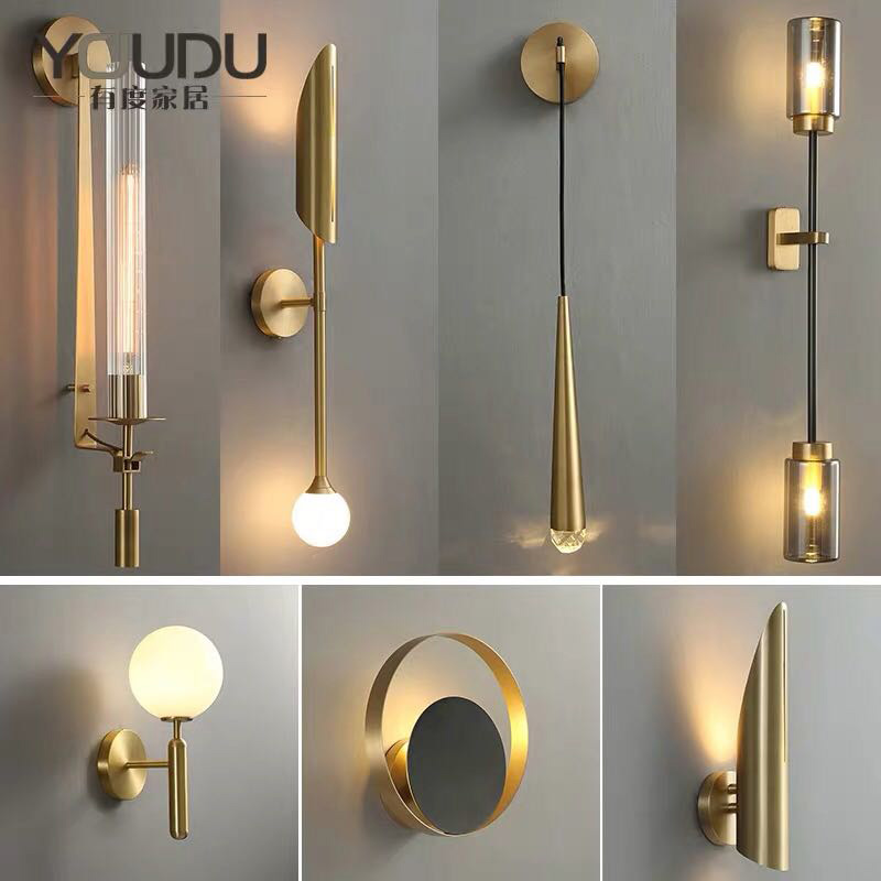 后现代全铜轻奢壁灯简约卧室床头灯客厅北欧创意个性X吧台酒店壁