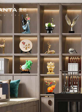 老板董事长领导办公室装饰品摆件书柜背景柜O桌面高级轻奢送礼摆