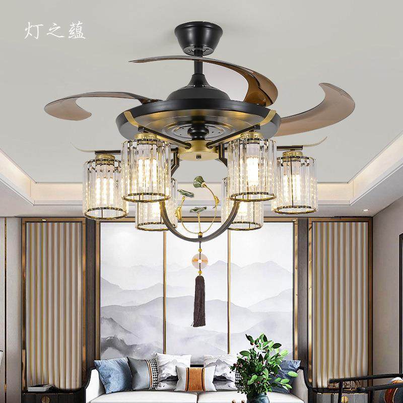 水仿晶新式风扇灯隐形餐客厅灯扇190吊灯遥控古中国中风饭店馆餐,家装灯饰光源,风扇灯,淘宝优惠券,粉丝福利购,淘宝优惠卷