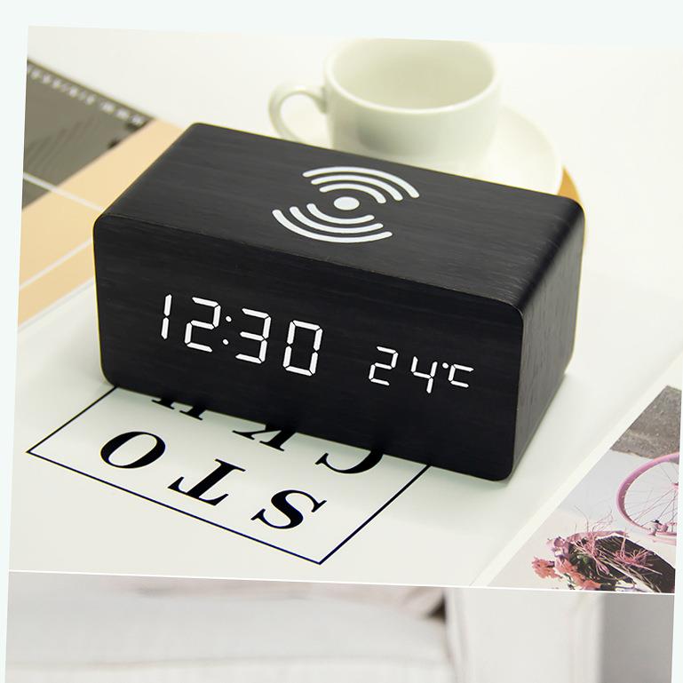 厂家ELD电EC-W030子钟创意数字闹钟线无充闹声控唤醒温钟度款木钟