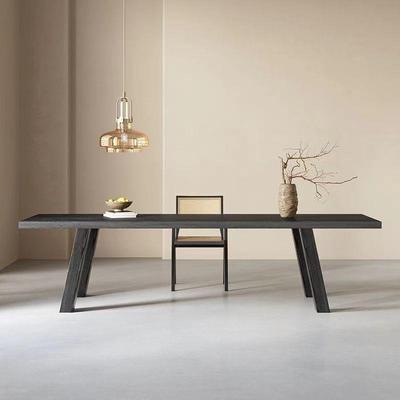 极简原木办长公桌黑全实木桌现代会议桌谈S-CZ2311洽桌客厅大板桌