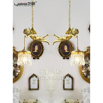 法式全铜晶天轻使吊灯中古浪漫卧896a室餐厅欧美奢Vintge床头水吊