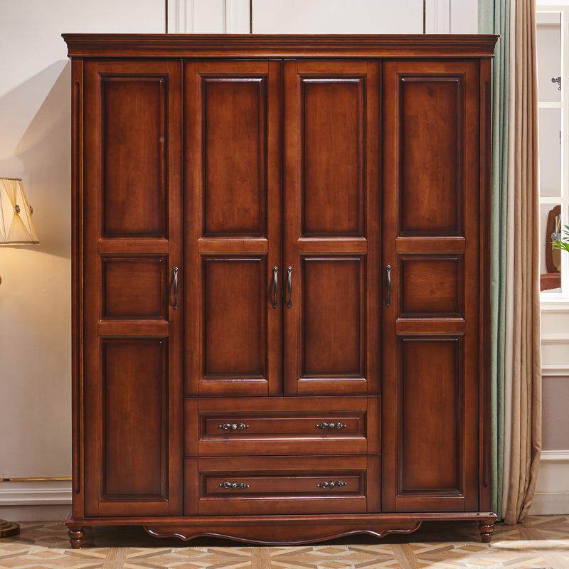全实木二991#四门四门柜美式乡衣村木卧室原整体大衣三橱大衣柜厂