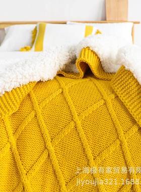 纯色复古菱格双加厚绒层织毯沙发毯秋冬午睡加毯盖毯DPG民宿床针