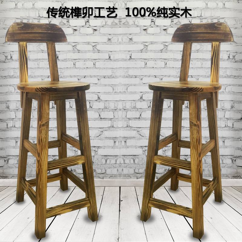 W7实木吧台椅靠背高脚凳家用圆凳酒吧吧台凳子椅子现代简约高凳批
