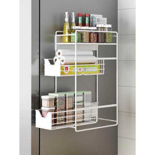 A10免打厨房冰箱置物架磁吸冰箱侧面抽拉挂架F76M8H88侧壁孔L卷纸