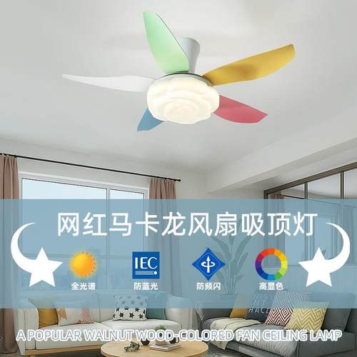 谱儿童房风扇灯2205新款卧房间女孩彩色全光护眼静657音一体吊扇