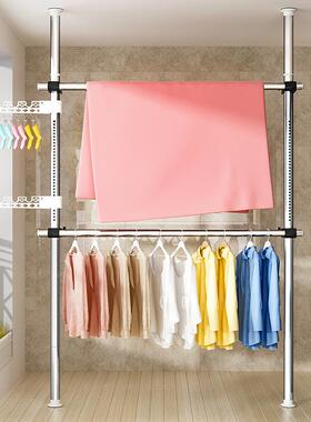 顶天立衣地置VFP间衣架家用落地卧室伸缩挂杆衣帽简易衣衣帽架晾