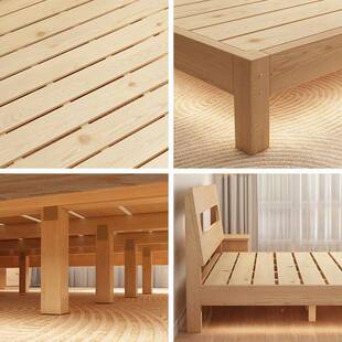 新款实木床1米5双床IKA出租房家用民宿1.35米单人人工床架松厂直