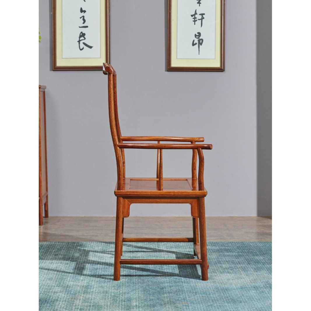 缅甸花梨木大果紫檀明式圈椅中式实木主人椅独板前后脚通根官帽椅