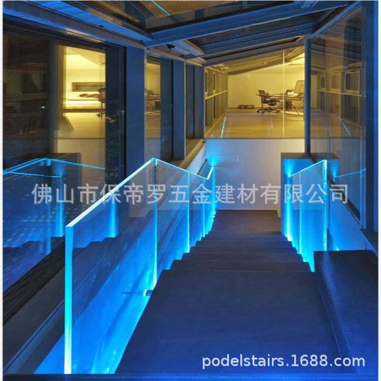 保帝罗新款潮流简约直线直梁LED发光玻璃楼梯扶手护栏栏杆玻璃