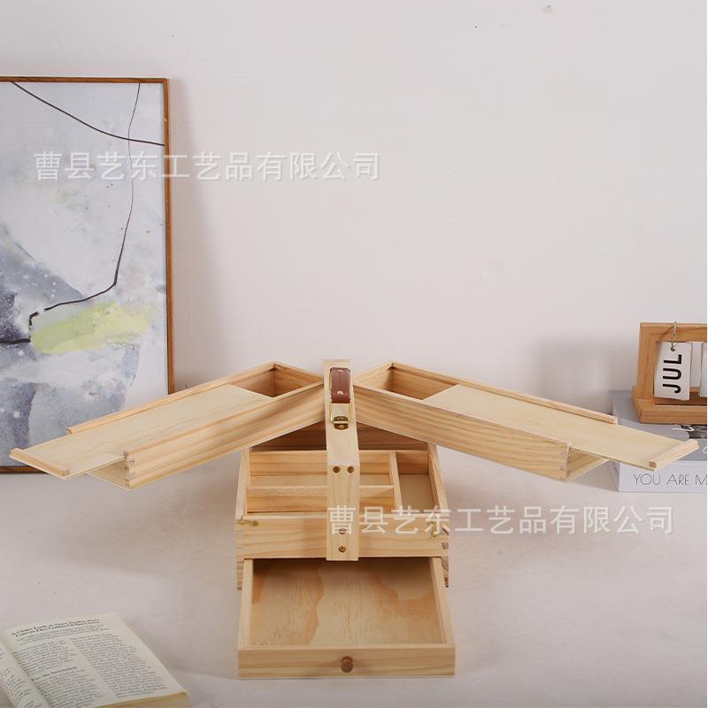 现货-手提美笔收纳盒油画箱箱三层画画工具术写生可折叠置物盒画