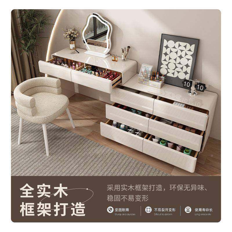 奶油风烤漆实木简易梳台现275卧室代简约感化妆新妆桌款斗柜一体