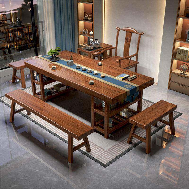 中客式实木板茶公司厅台功夫全套储物原木大办公茶桌VKN套装