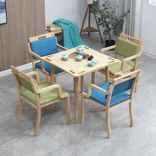 实木老年工程养老院适老桌椅靠背椅敬老院康养老年餐桌椅