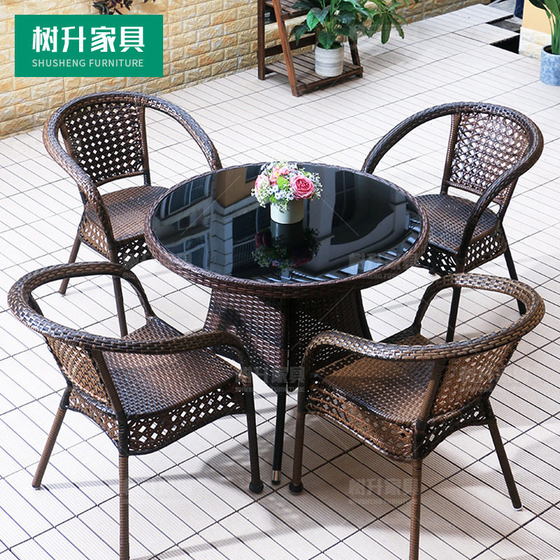 户外阳台藤编桌椅三件套室外庭院藤编椅子家用露天休闲小茶几组合