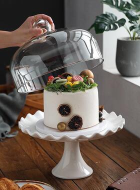 微瑕示陶瓷高脚蛋糕托盘面甜品台展婚JPU礼红色下包午茶歇玻架璃