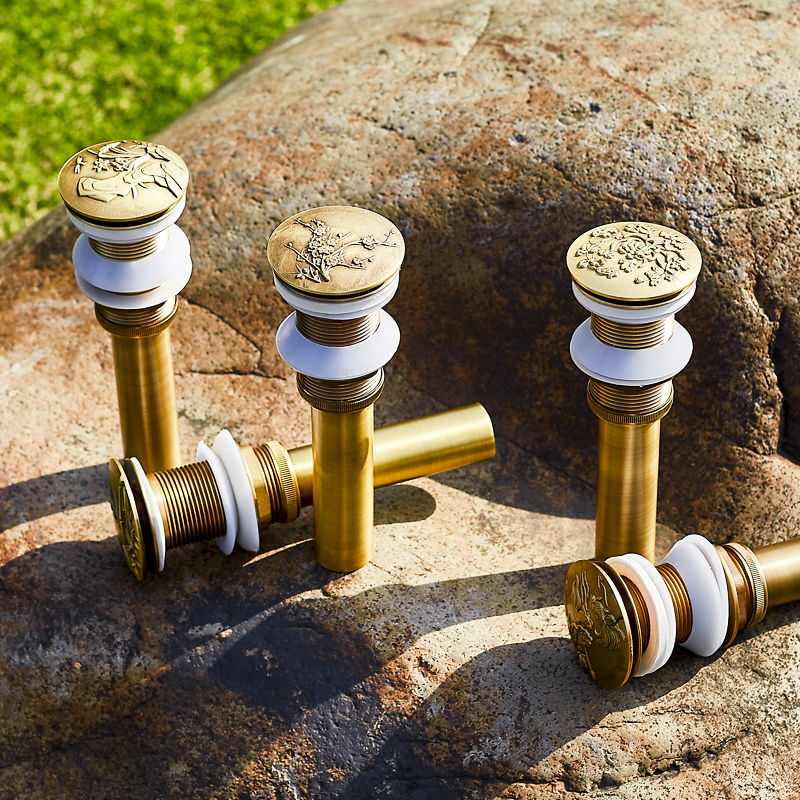 庭院仿古石头盆下水器大理u石水池加厚台面超长排水器加长螺纹配