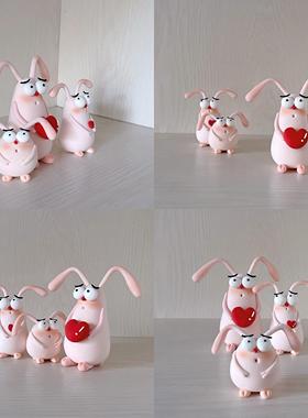 XIA原创自制大眼长耳爱心兔可爱家居摆饰装饰品车内装饰摆件动