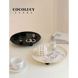 北欧风高级感圆形高脚首饰盘香薰收纳盘展示托盘摆件桌面置物盘子