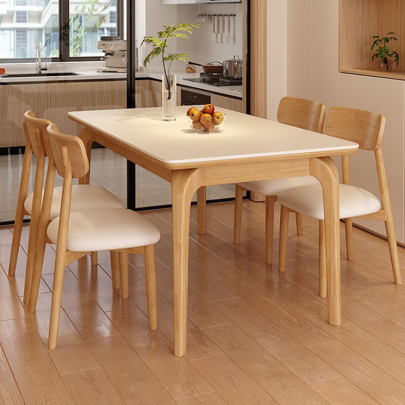 全实木岩板餐桌椅2024r新款家用小户型吃饭桌现代简约长方形西餐